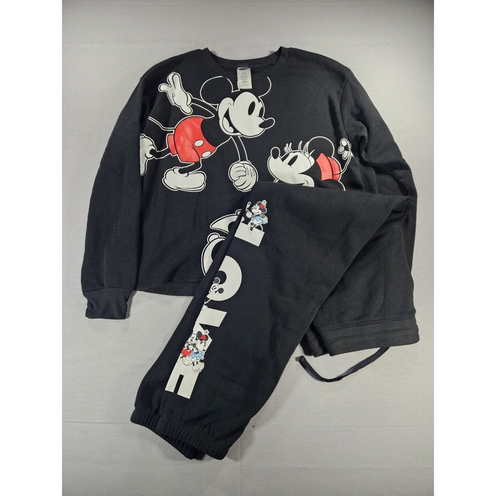 Disney Sweat Set Womens XL Black Mickey Minnie Mouse Sweatshirt Joggers Love